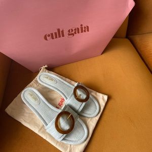 Never Worn Cult Gaia Blue Tweed Buckle Sandal Size:41